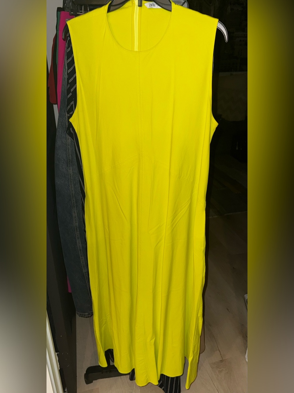 Zara Bright Chartreuse Yellow Sleeveless Maxi Dress